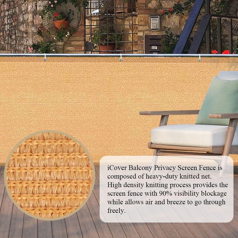 iCover 3.3x19.5ft Balcony Privacy Screen Fence, UV-Resistant Railing Fencing Cover for Porch Deck Patio Garden Backyard, Cable Zip Ties Included, Sand - Image 2